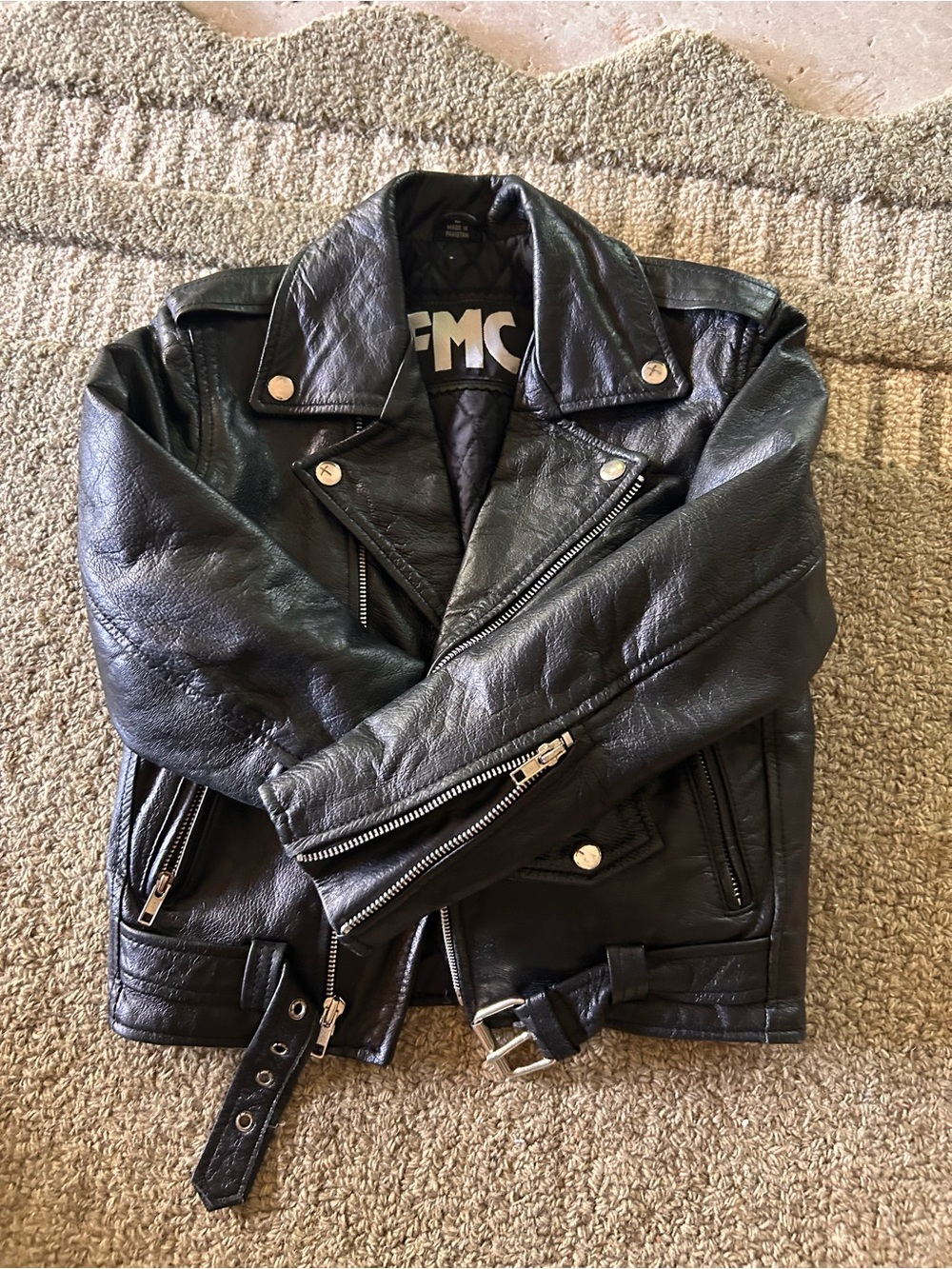 Kids Black Leather Biker Jacket